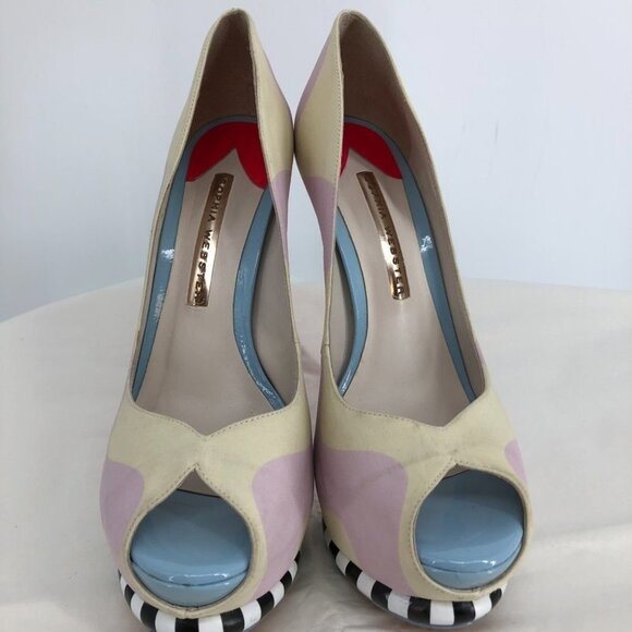 Sophia Webster Open-toe Whimsical neon pink, cream high pumps 7.5 (Euro 38) - Picture 3 of 16